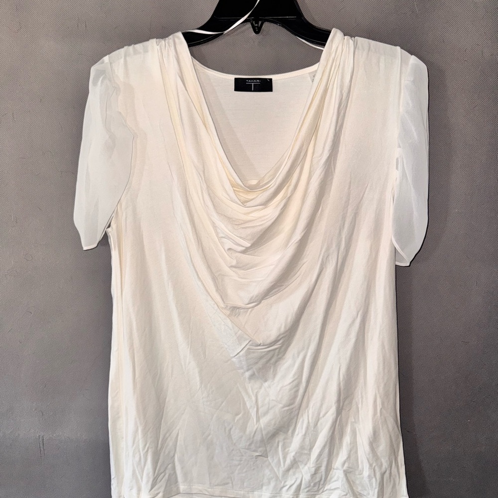Tahari Cream Drape Neck Blouse